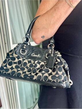 Authentic vintage Coach black leather monogram bag purse